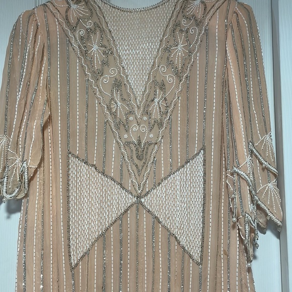 Beautiful vintage bead & pearl embroidered silk pink dress very josephine baker - Picture 6 of 10